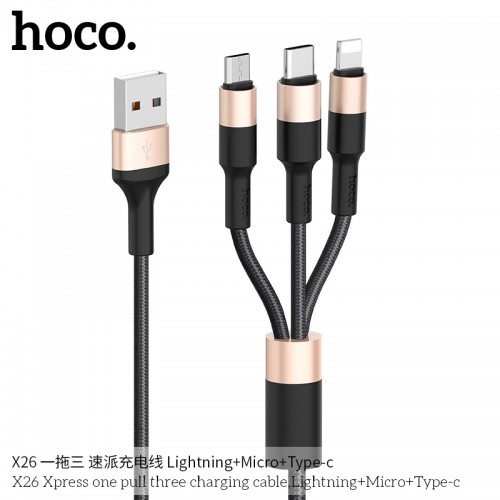 X26 Xpress One Pull Three Charging Cable (Lightning+Micro-USB+Type-C)