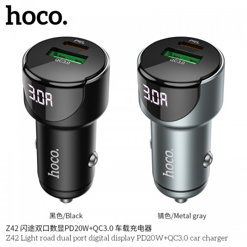 Z42 Light Road Dual Port Digital Display PD20W+QC3.0 Car Charger