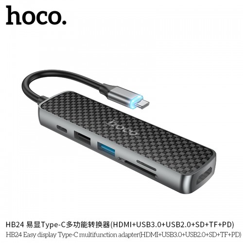 HB24 Easy Display Type-C Multifunction Adapter(HDMI+USB3.0+USB2.0+SD+TF+PD)