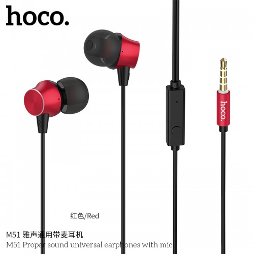 M51 Proper Sound Universal Earphones With Mic - Red